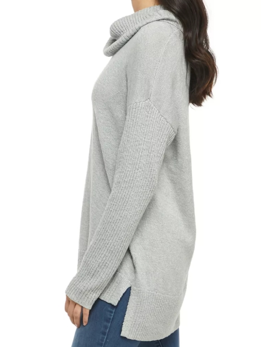 Wonderly Grey Tunic Length Cowl Neck Long Sleeve Ribbed Knit Sweater Size XL - Picture 2 of 12